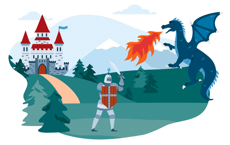 Conquer credit challenges like a knight! In this image, a brave knight faces off against a dragon, symbolizing the battle of effective dispute letters against national credit bureaus. Let us arm you for credit success!